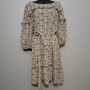 Max Studio Crepe Tie Cottage Floral Printed Dress Puff Sleeve Ruffle Small